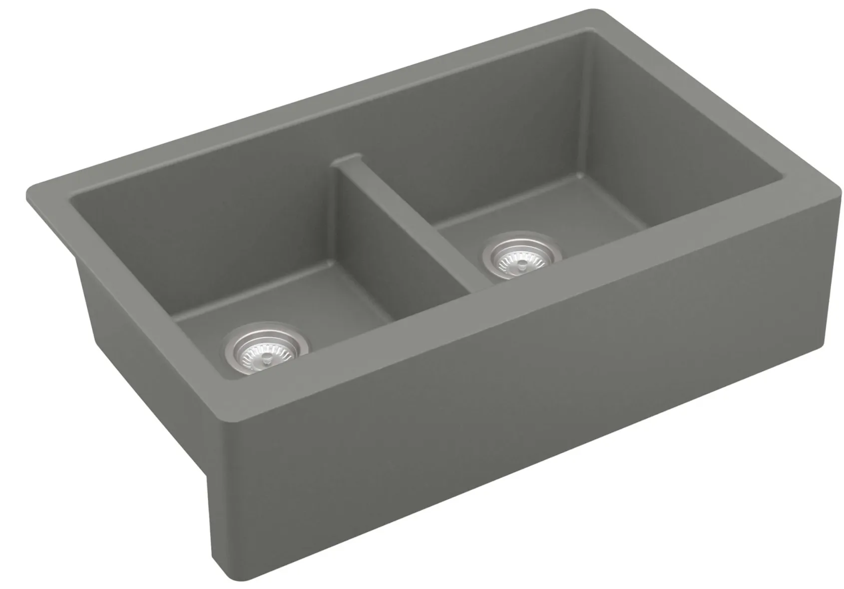 Karran 34" Quartz Composite Farmhouse Sink, 50/50 Double Bowl, Grey, QA-750-GR-PK1