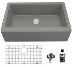 Karran 34" Quartz Composite Farmhouse Sink, Grey, QA-740-GR-PK1