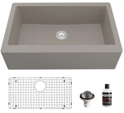 Karran 34" Quartz Composite Farmhouse Sink, Concrete, QA-740-CN-PK1