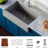 Karran 34" Quartz Composite Retrofit Workstation Farmhouse Sink with Accessories, Grey, QARWS-740-GR