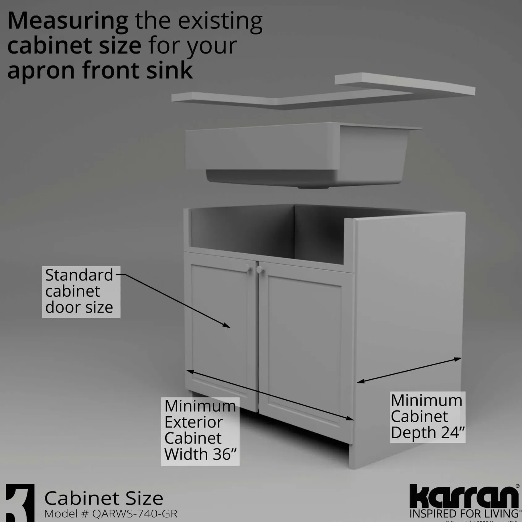 Karran 34" Quartz Composite Retrofit Workstation Farmhouse Sink with Accessories, Grey, QARWS-740-GR