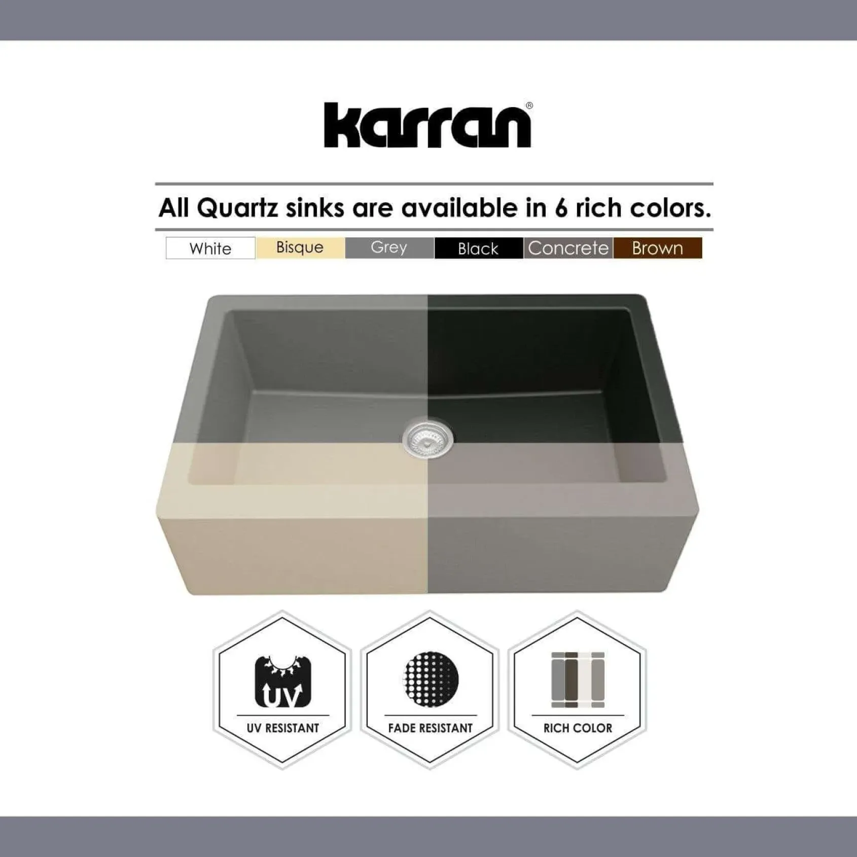 Karran 34" Quartz Composite Retrofit Farmhouse Sink, Grey, QAR-740-GR