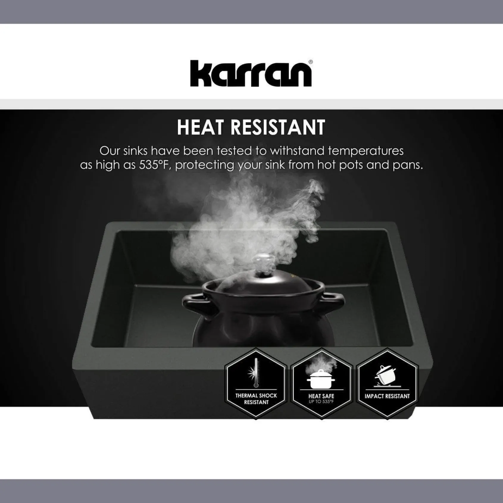Karran 34" Quartz Composite Retrofit Farmhouse Sink, Grey, QAR-740-GR
