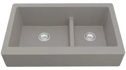 Karran 34" Quartz Composite Retrofit Farmhouse Sink, 60/40 Double Bowl, Concrete, QAR-760-CN