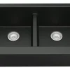 Karran 34" Quartz Composite Retrofit Farmhouse Sink, 50/50 Double Bowl, Black, QAR-750-BL