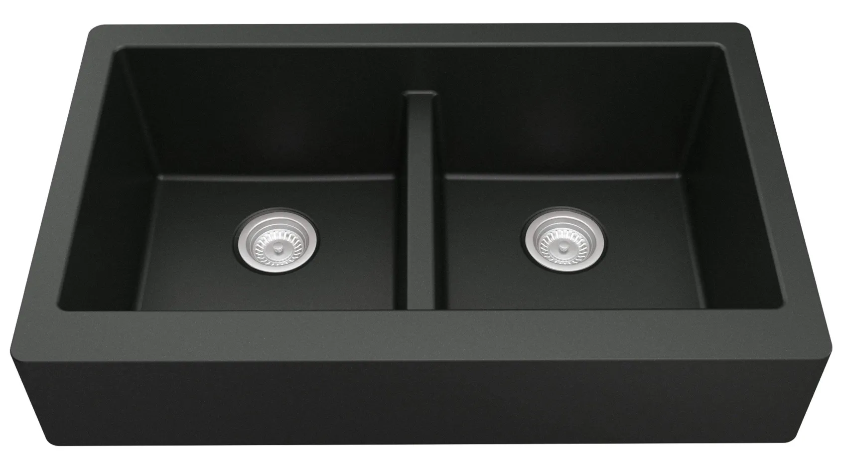 Karran 34" Quartz Composite Retrofit Farmhouse Sink, 50/50 Double Bowl, Black, QAR-750-BL