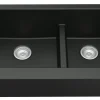 Karran 34" Quartz Composite Retrofit Farmhouse Sink, 60/40 Double Bowl, Black, QAR-760-BL
