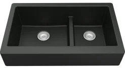 Karran 34" Quartz Composite Retrofit Farmhouse Sink, 60/40 Double Bowl, Black, QAR-760-BL
