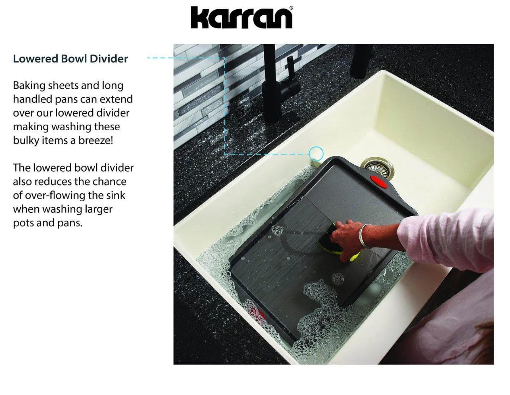 Karran 34" Quartz Composite Retrofit Farmhouse Sink, 60/40 Double Bowl, Black, QAR-760-BL