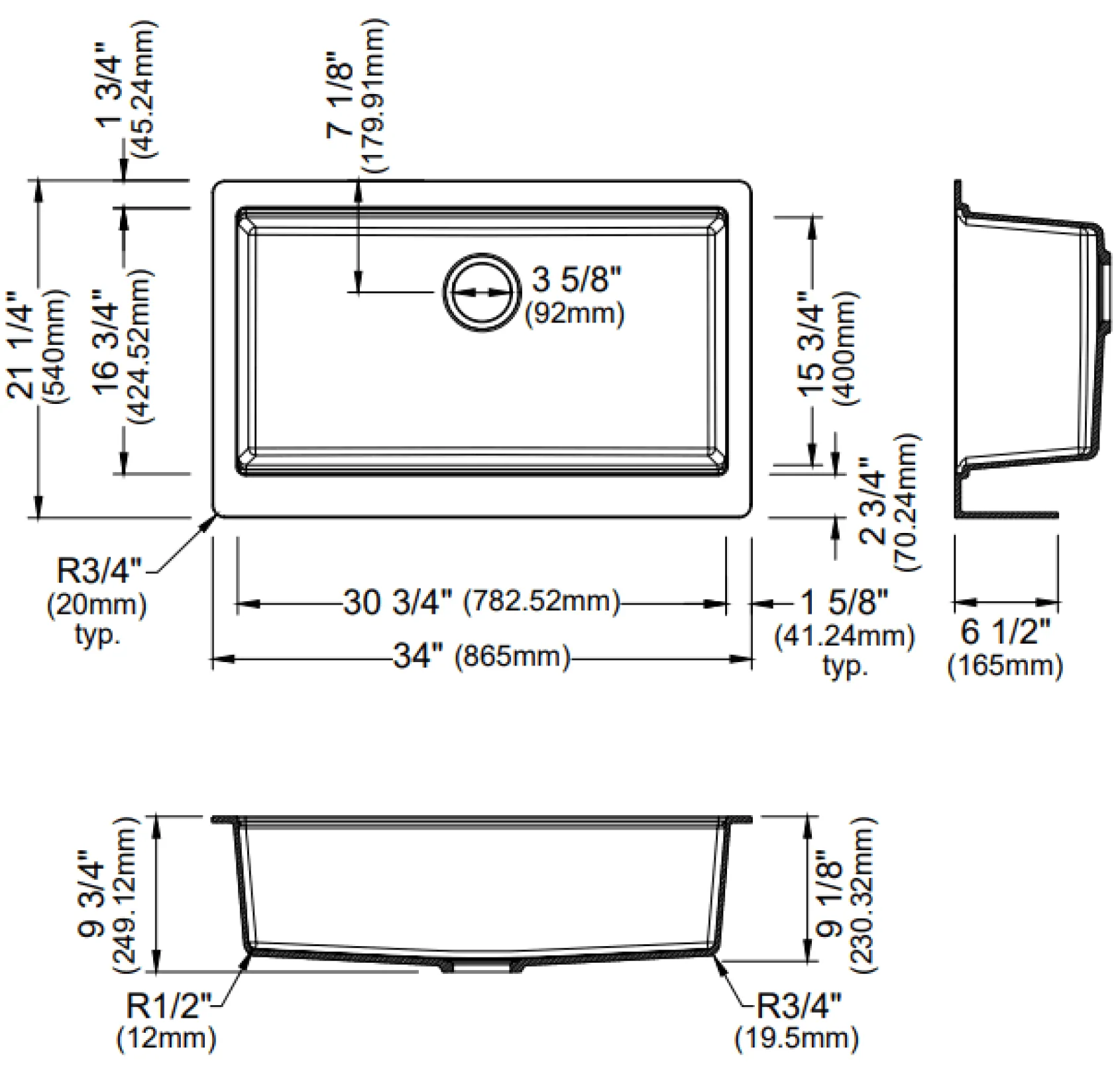 Karran 34" Quartz Composite Retrofit Workstation Farmhouse Sink with Accessories, Concrete, QARWS-740-CN