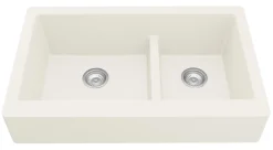 Karran 34" Quartz Composite Retrofit Farmhouse Sink, 60/40 Double Bowl, White, QAR-760-WH