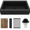 Karran 34" Quartz Composite Retrofit Workstation Farmhouse Sink, Black, QARWS-740-BL-PK2