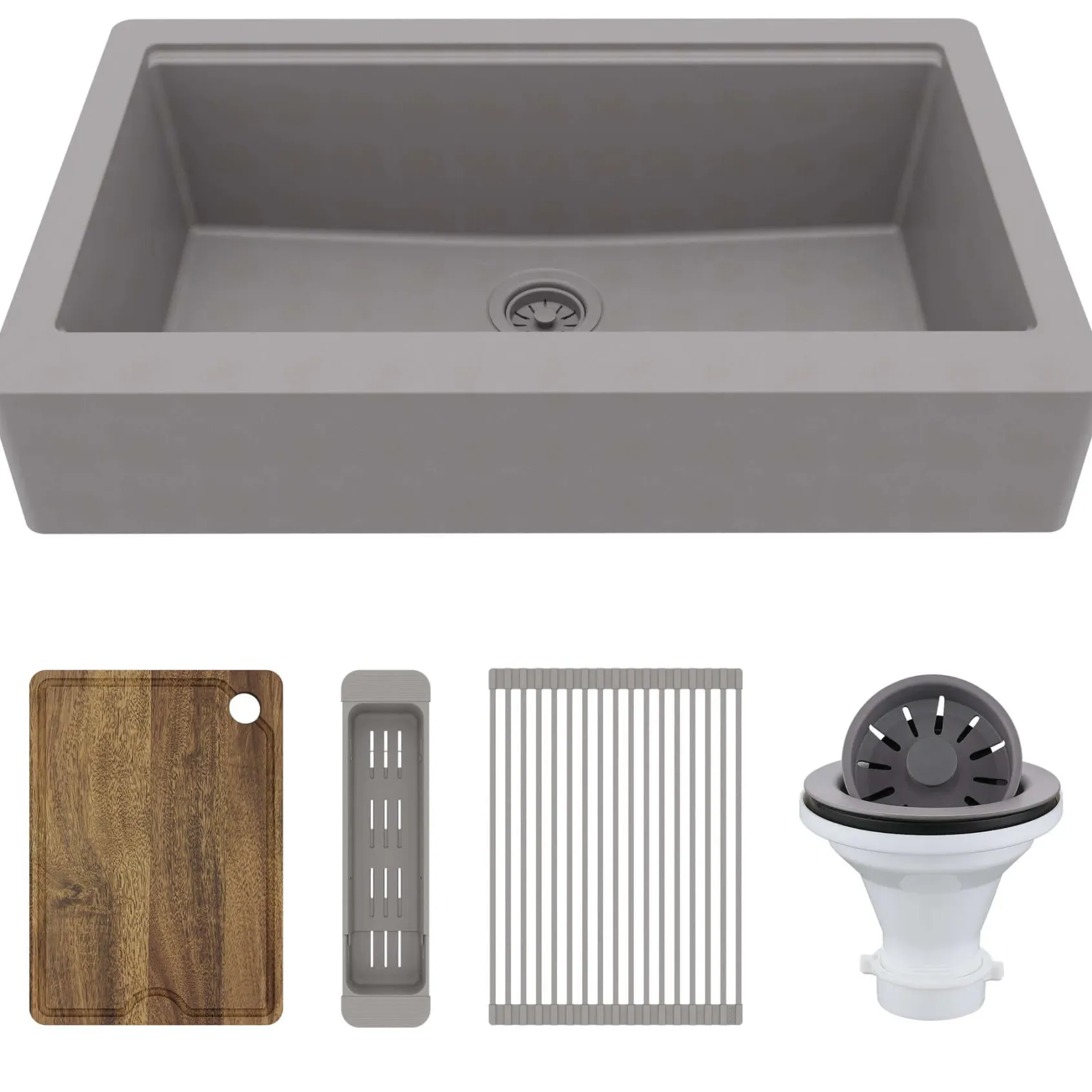 Karran 34" Quartz Composite Retrofit Workstation Farmhouse Sink, Grey, QARWS-740-GR-PK2