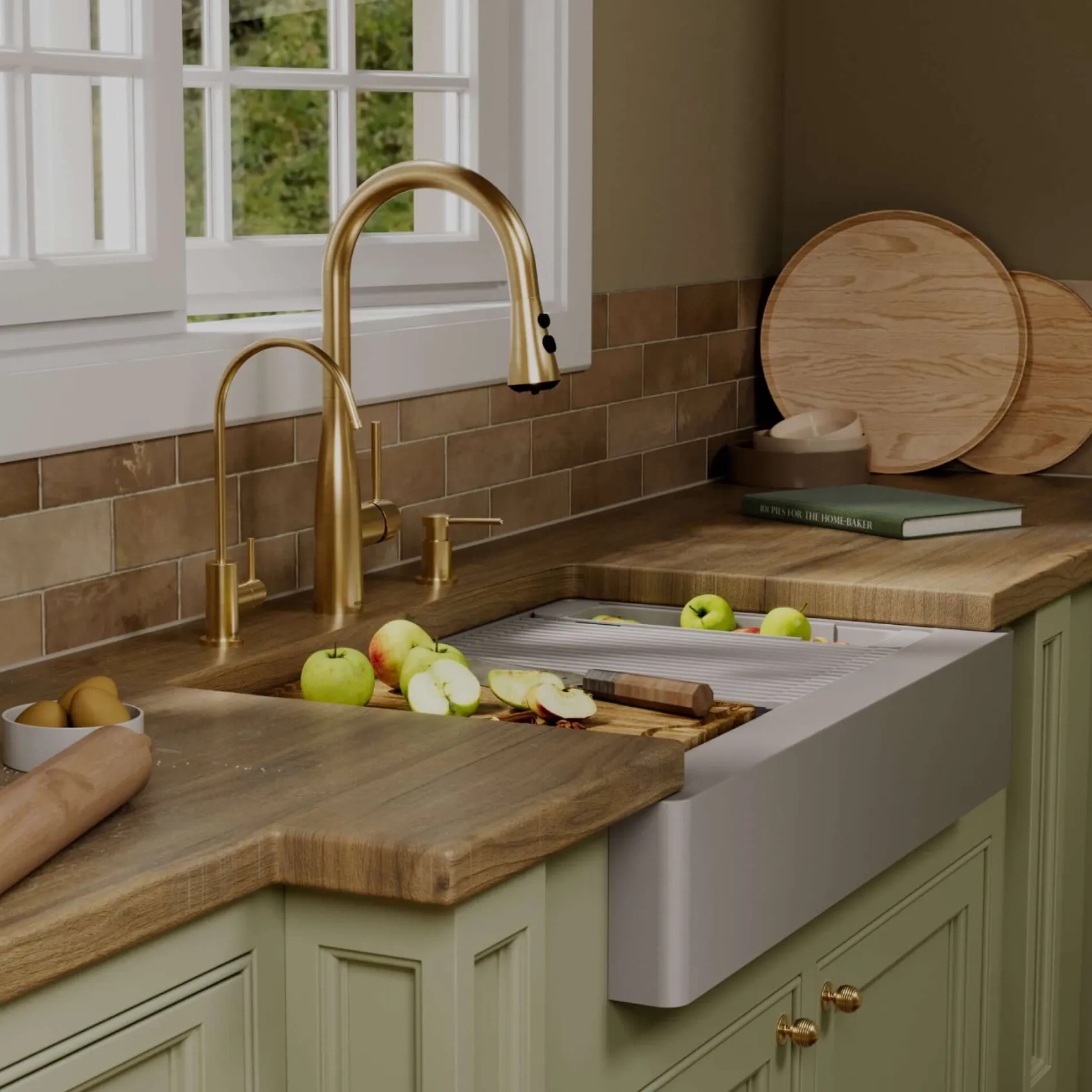 Karran 34" Quartz Composite Retrofit Workstation Farmhouse Sink, Grey, QARWS-740-GR-PK2