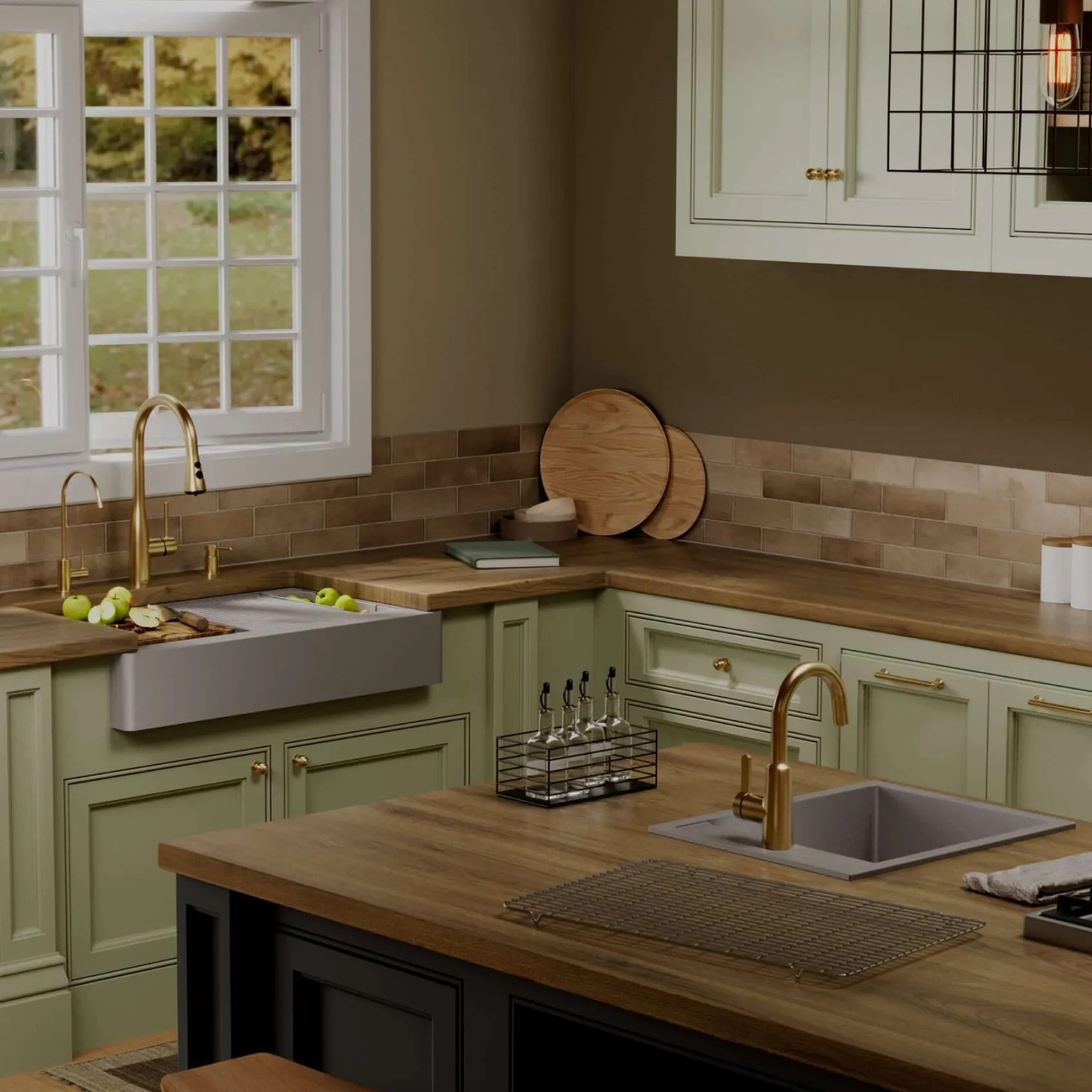Karran 34" Quartz Composite Retrofit Workstation Farmhouse Sink, Grey, QARWS-740-GR-PK2