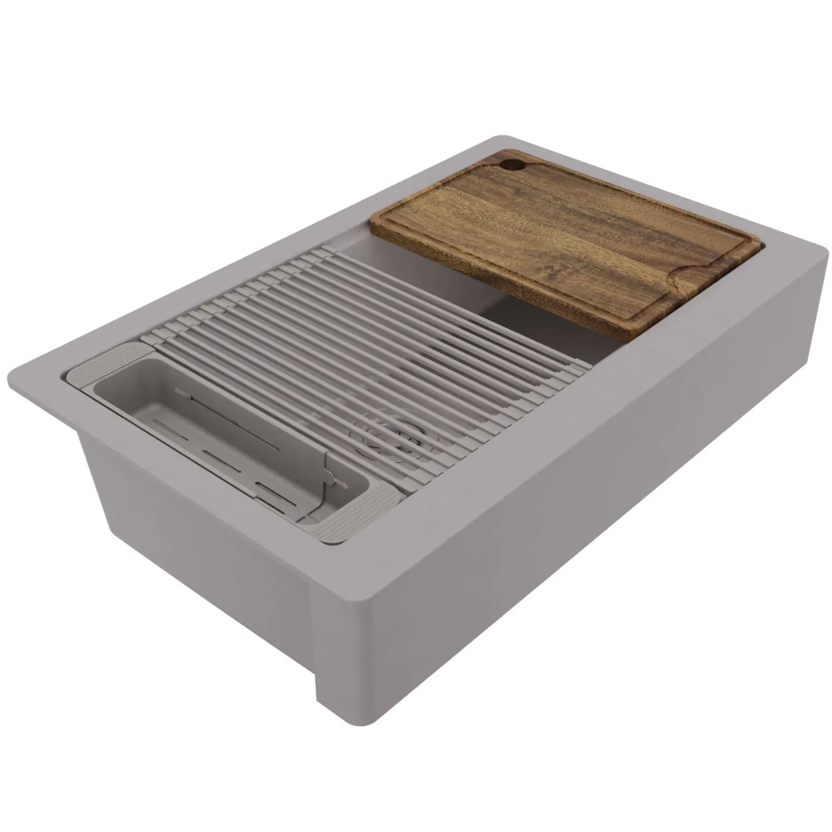 Karran 34" Quartz Composite Retrofit Workstation Farmhouse Sink, Grey, QARWS-740-GR-PK2