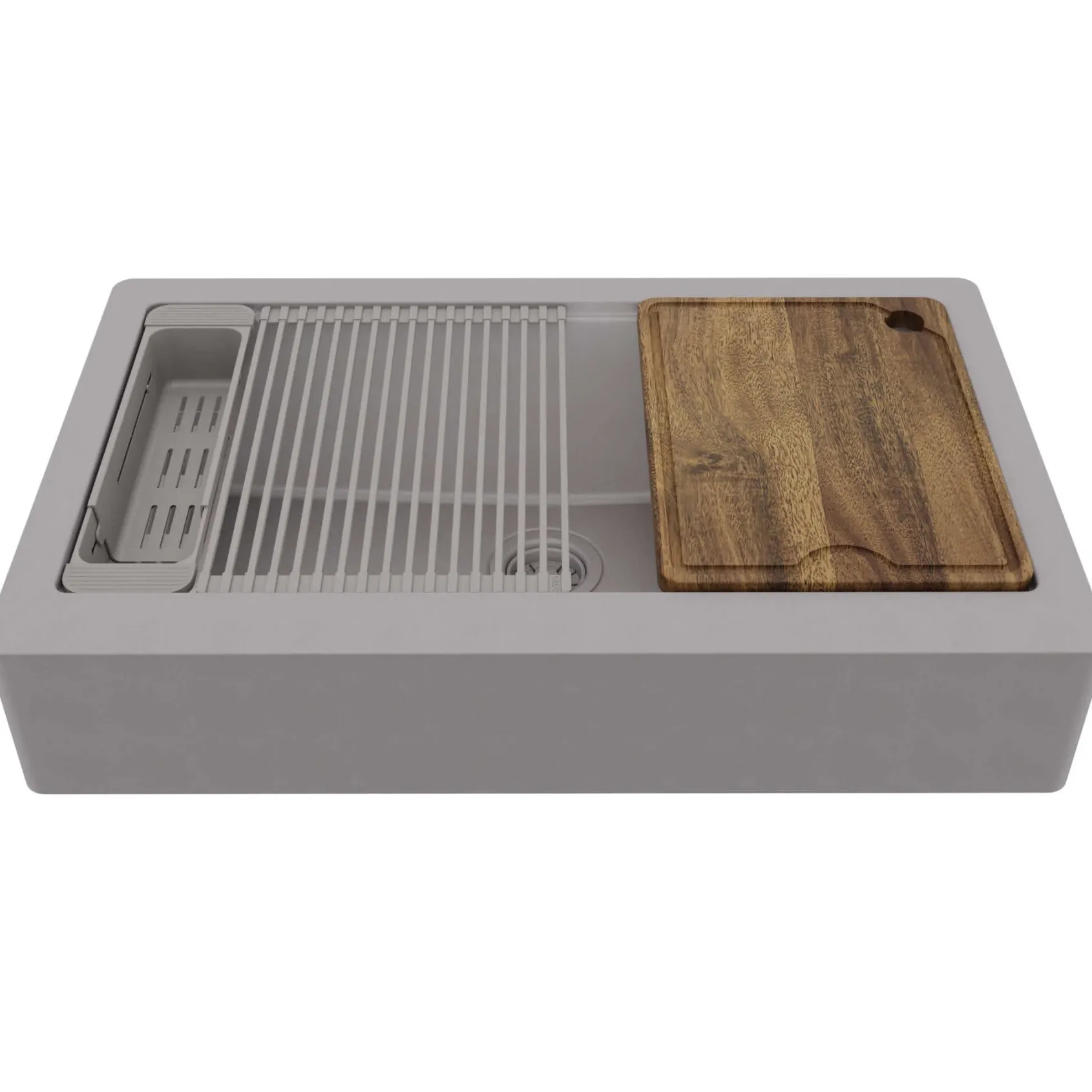 Karran 34" Quartz Composite Retrofit Workstation Farmhouse Sink, Grey, QARWS-740-GR-PK2