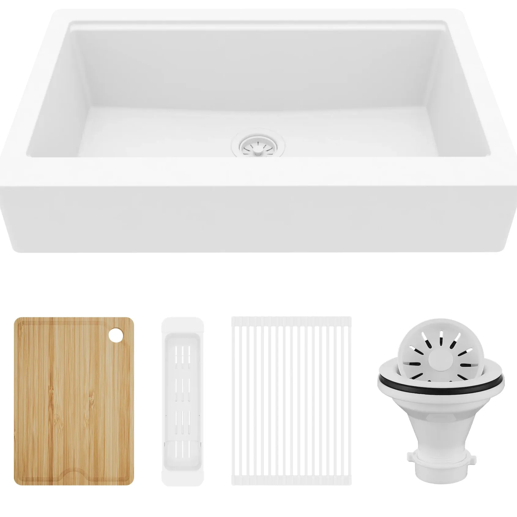 Karran 34" Quartz Composite Retrofit Workstation Farmhouse Sink, White, QARWS-740-WH-PK2