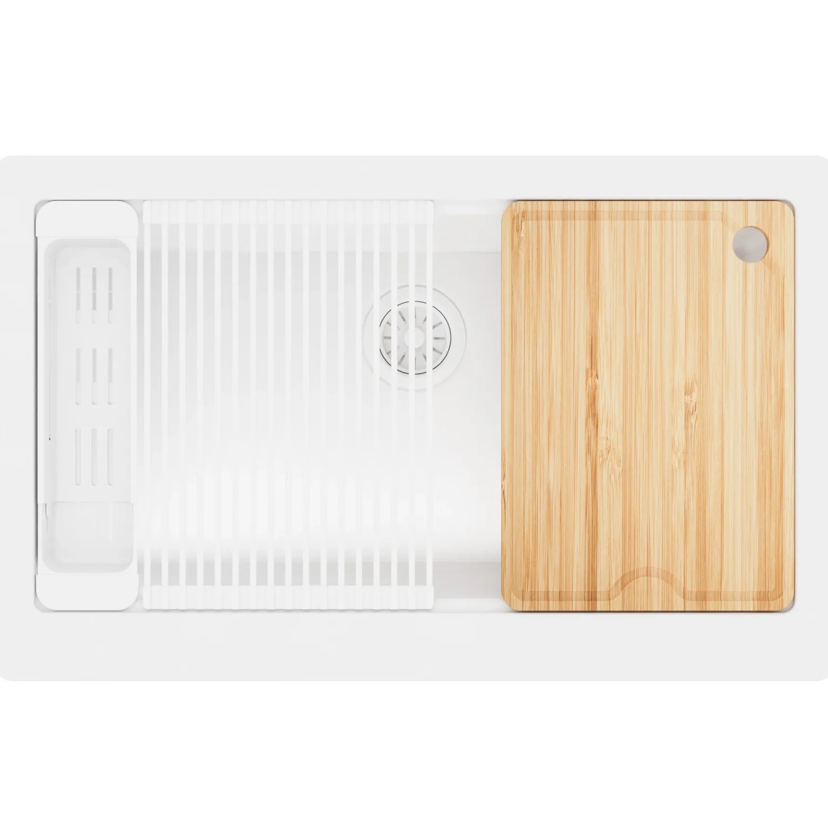 Karran 34" Quartz Composite Retrofit Workstation Farmhouse Sink, White, QARWS-740-WH-PK2