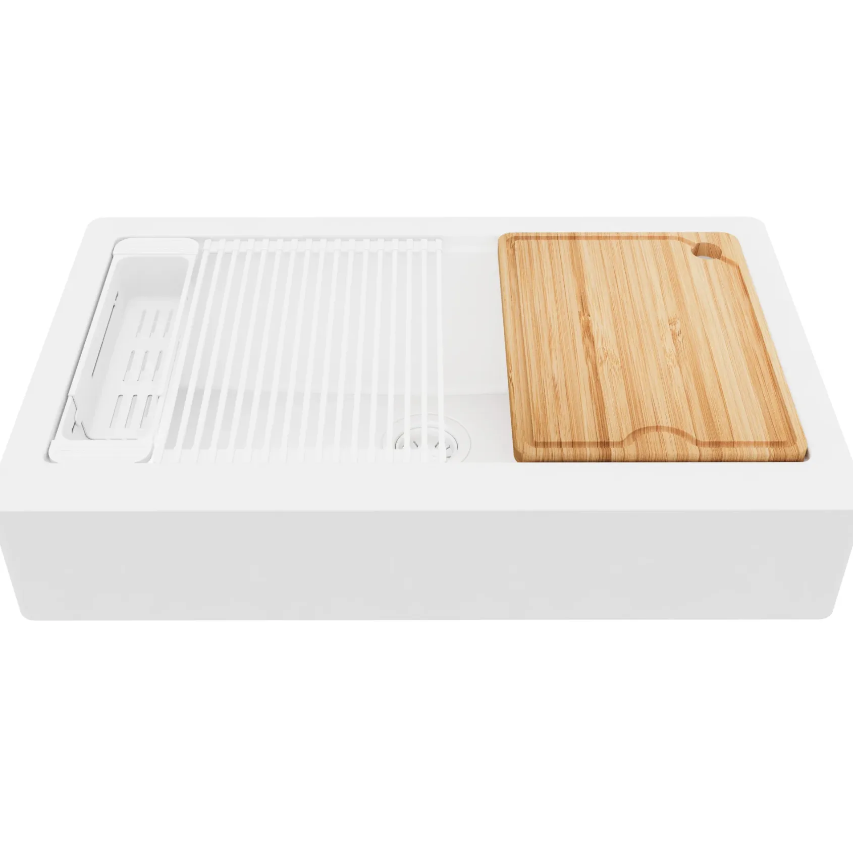 Karran 34" Quartz Composite Retrofit Workstation Farmhouse Sink, White, QARWS-740-WH-PK2