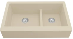 Karran 34" Quartz Composite Retrofit Farmhouse Sink, 60/40 Double Bowl, Bisque, QAR-760-BI
