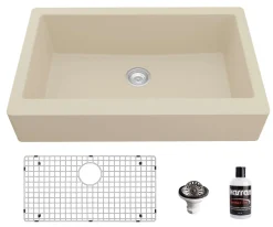 Karran 34" Quartz Composite Retrofit Farmhouse Sink, Bisque, QAR-740-BI-PK1