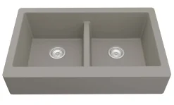 Karran 34" Quartz Composite Retrofit Farmhouse Sink, 50/50 Double Bowl, Concrete, QAR-750-CN-PK1