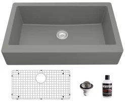 Karran 34" Quartz Composite Retrofit Farmhouse Sink, Grey, QAR-740-GR-PK1