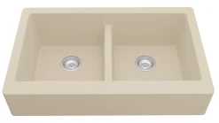 Karran 34" Quartz Composite Retrofit Farmhouse Sink, 50/50 Double Bowl, Bisque, QAR-750-BI