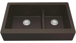 Karran 34" Quartz Composite Retrofit Farmhouse Sink, 60/40 Double Bowl, Brown, QAR-760-BR
