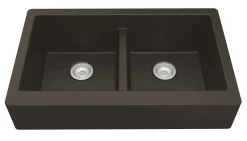 Karran 34" Quartz Composite Retrofit Farmhouse Sink, 50/50 Double Bowl, Brown, QAR-750-BR-PK1