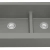 Karran 34" Quartz Composite Retrofit Farmhouse Sink, 60/40 Double Bowl, Grey, QAR-760-GR