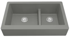 Karran 34" Quartz Composite Retrofit Farmhouse Sink, 60/40 Double Bowl, Grey, QAR-760-GR