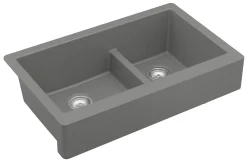 Karran 34" Quartz Composite Retrofit Farmhouse Sink, 60/40 Double Bowl, Grey, QAR-760-GR