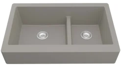 Karran 34" Quartz Composite Retrofit Farmhouse Sink, 60/40 Double Bowl, Concrete, QAR-760-CN-PK1