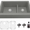 Karran 34" Quartz Composite Retrofit Farmhouse Sink, 60/40 Double Bowl, Grey, QAR-760-GR-PK1