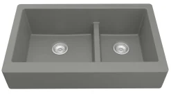 Karran 34" Quartz Composite Retrofit Farmhouse Sink, 60/40 Double Bowl, Grey, QAR-760-GR-PK1