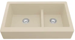 Karran 34" Quartz Composite Retrofit Farmhouse Sink, 60/40 Double Bowl, Bisque, QAR-760-BI-PK1