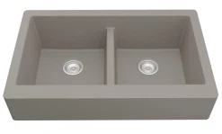 Karran 34" Quartz Composite Retrofit Farmhouse Sink, 50/50 Double Bowl, Concrete, QAR-750-CN