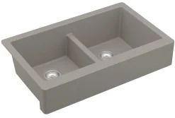 Karran 34" Quartz Composite Retrofit Farmhouse Sink, 50/50 Double Bowl, Concrete, QAR-750-CN