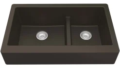 Karran 34" Quartz Composite Retrofit Farmhouse Sink, 60/40 Double Bowl, Brown, QAR-760-BR-PK1