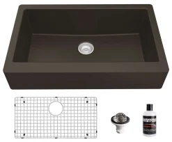 Karran 34" Quartz Composite Retrofit Farmhouse Sink, Brown, QAR-740-BR-PK1