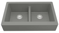 Karran 34" Quartz Composite Retrofit Farmhouse Sink, 50/50 Double Bowl, Grey, QAR-750-GR