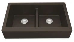 Karran 34" Quartz Composite Retrofit Farmhouse Sink, 50/50 Double Bowl, Brown, QAR-750-BR