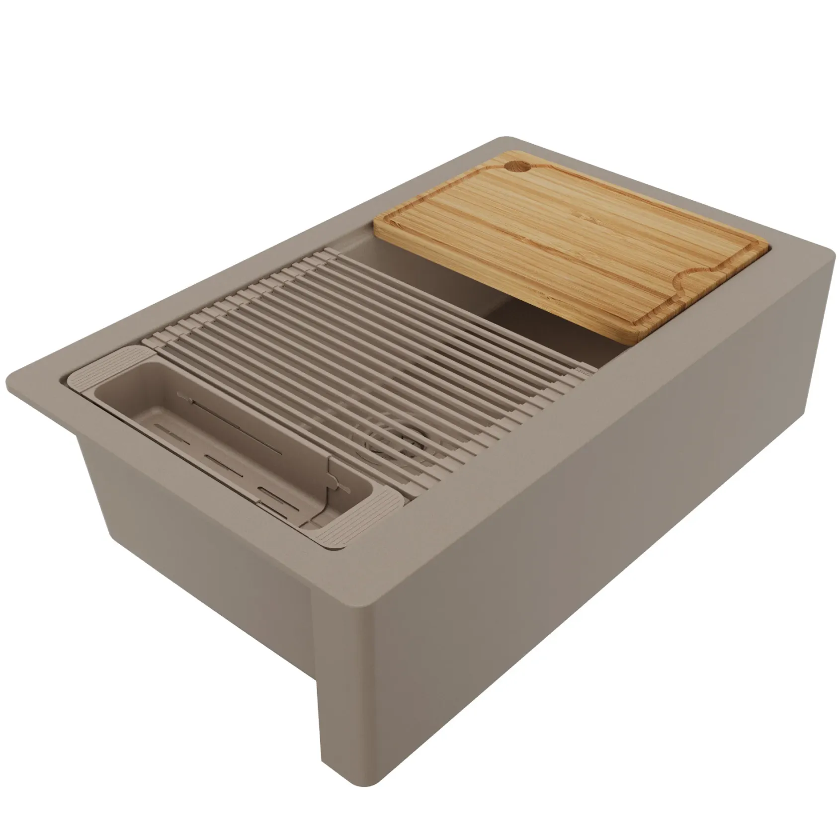 Karran 34" Quartz Composite Workstation Farmhouse Sink, Concrete, QAWS-740-CN-PK2