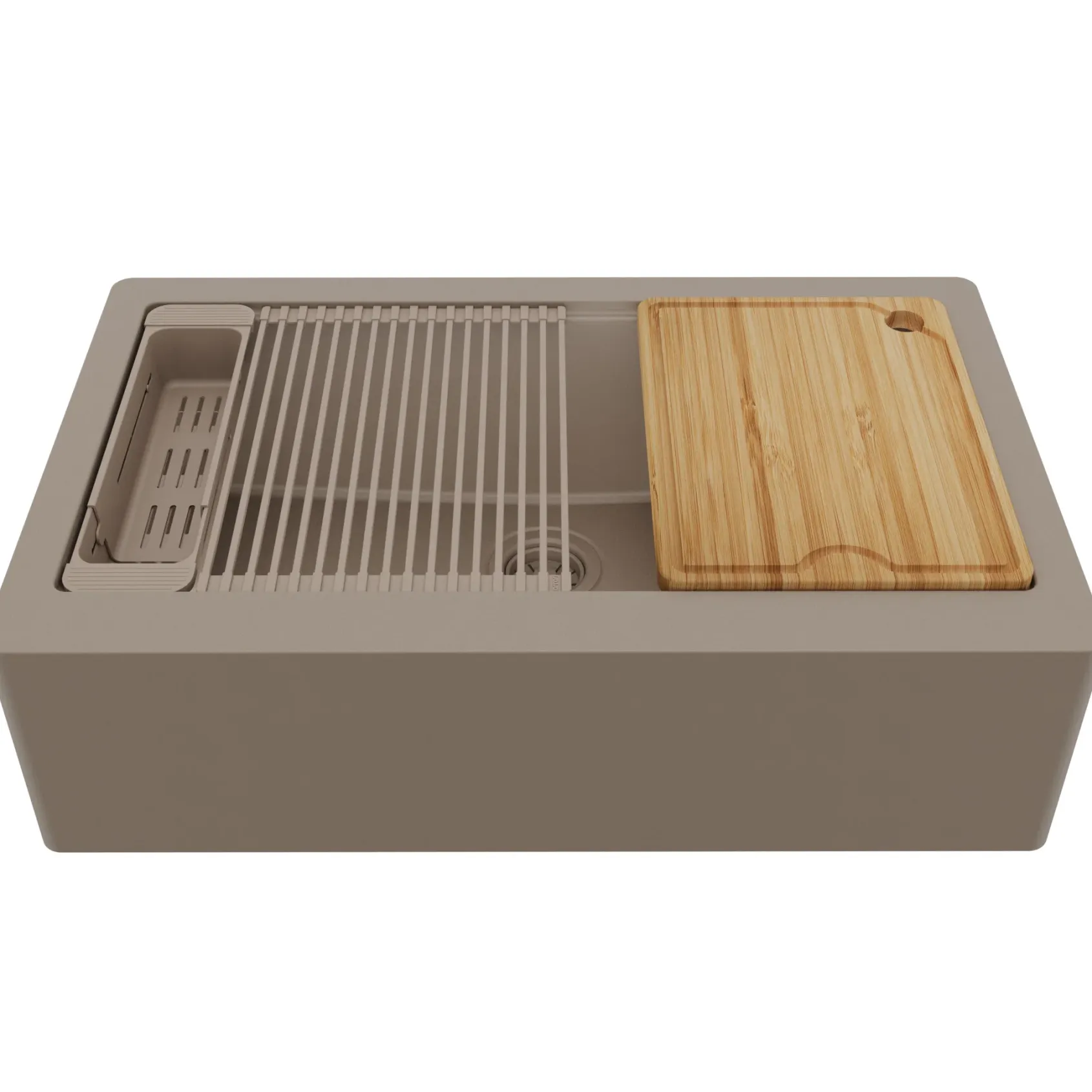 Karran 34" Quartz Composite Workstation Farmhouse Sink, Concrete, QAWS-740-CN-PK2