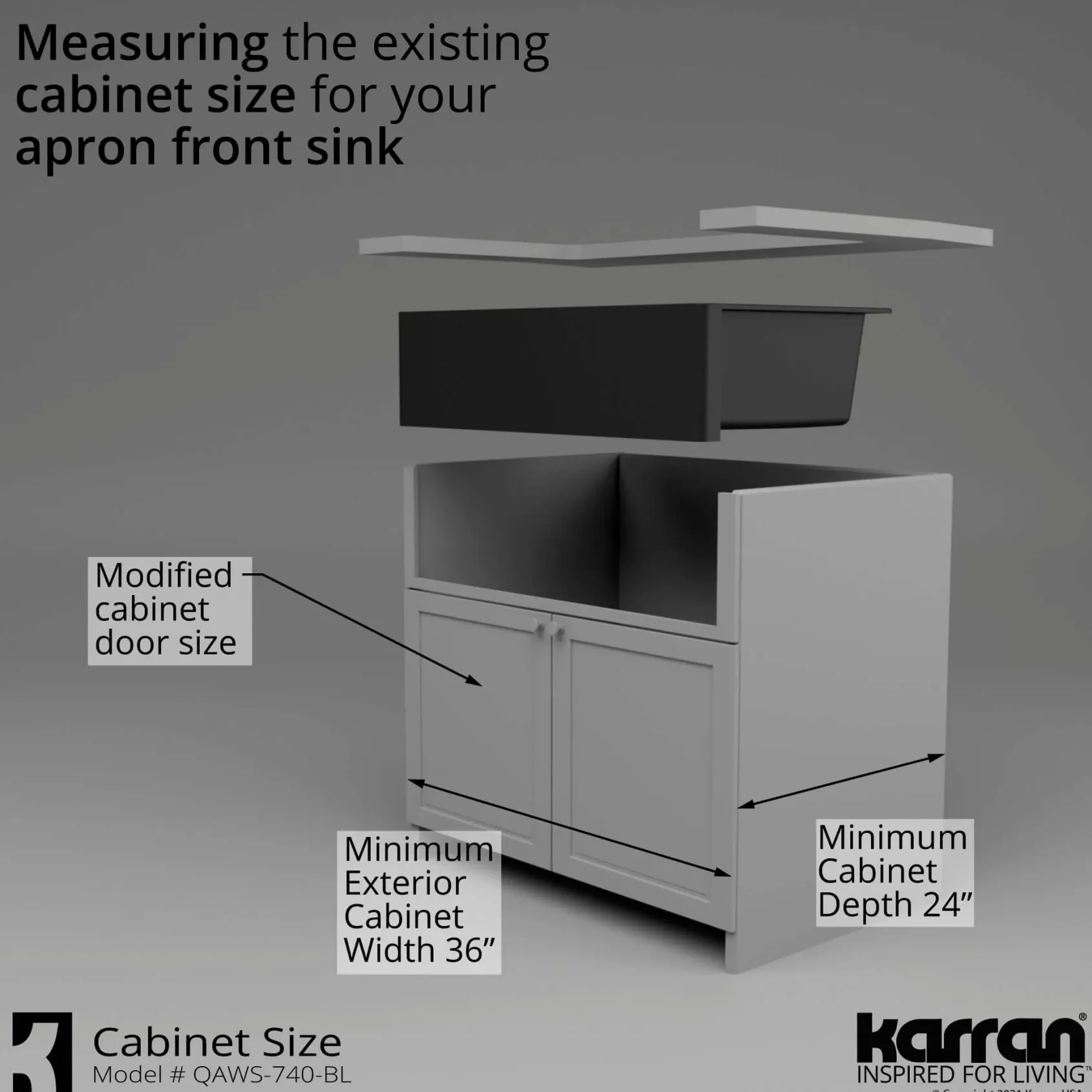 Karran 34" Quartz Composite Workstation Farmhouse Sink with Accessories, Black, QAWS-740-BL