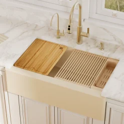 Karran 34" Quartz Composite Workstation Farmhouse Sink, Bisque, QAWS-740-BI-PK2