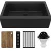 Karran 34" Quartz Composite Workstation Farmhouse Sink, Black, QAWS-740-BL-PK2