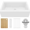 Karran 34" Quartz Composite Workstation Farmhouse Sink, White, QAWS-740-WH-PK2